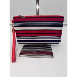 Express Striped Wristlet Clutch Bag Red Navy Blue White Nautical Zip Top